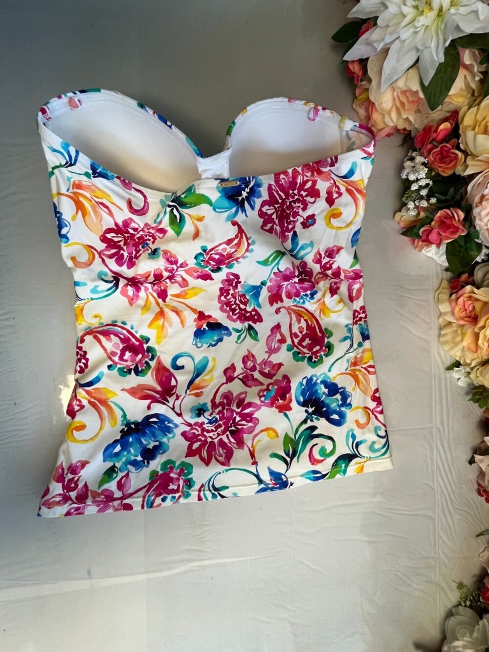 Anne Cole Strapless Twist Front Floral Tankini Swim Top XL - Picture 4 of 7